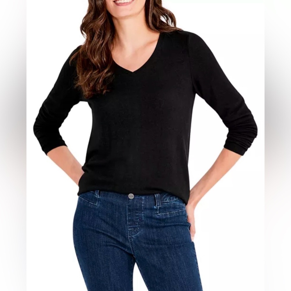 NZT by NIC+ZOE V-Neck Sweet Dreams Long Sleeve Top - XXL Black